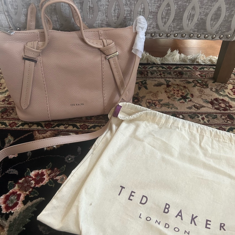 NWT TED BAKER OLMIA KNOTTED HANDLE SMALL TOTE BAG TAUPE/BEIGE W/ CROSSBODY STRAP